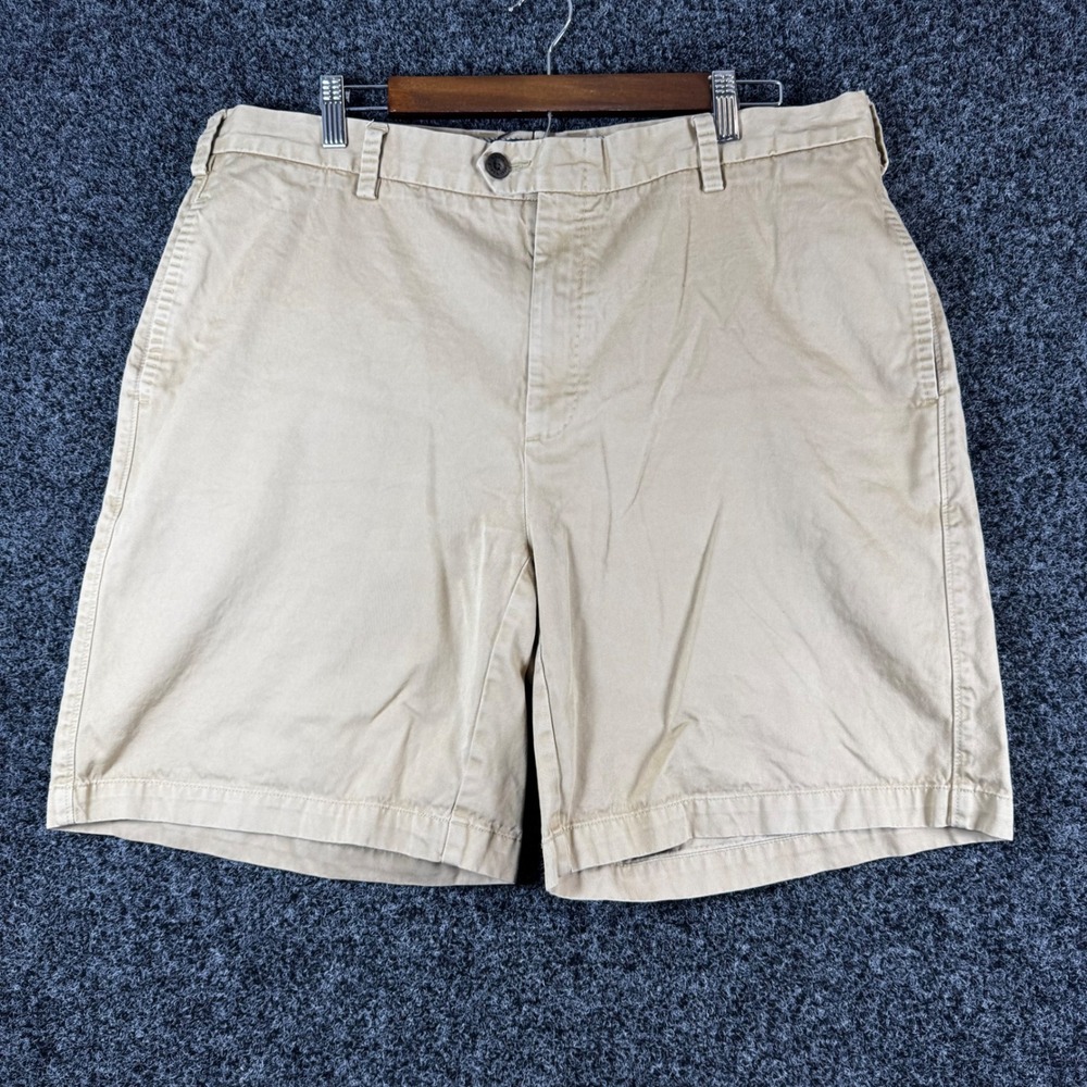 Orvis Mens Khaki Chino Shorts Size 38 Tan 100% Cotton Flat Front Casual 9 Inseam